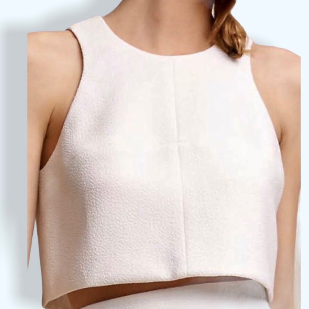 Black Halo x Anthropologie Sanibel 14 / Lg White Sleeveless Textured Formal Crop